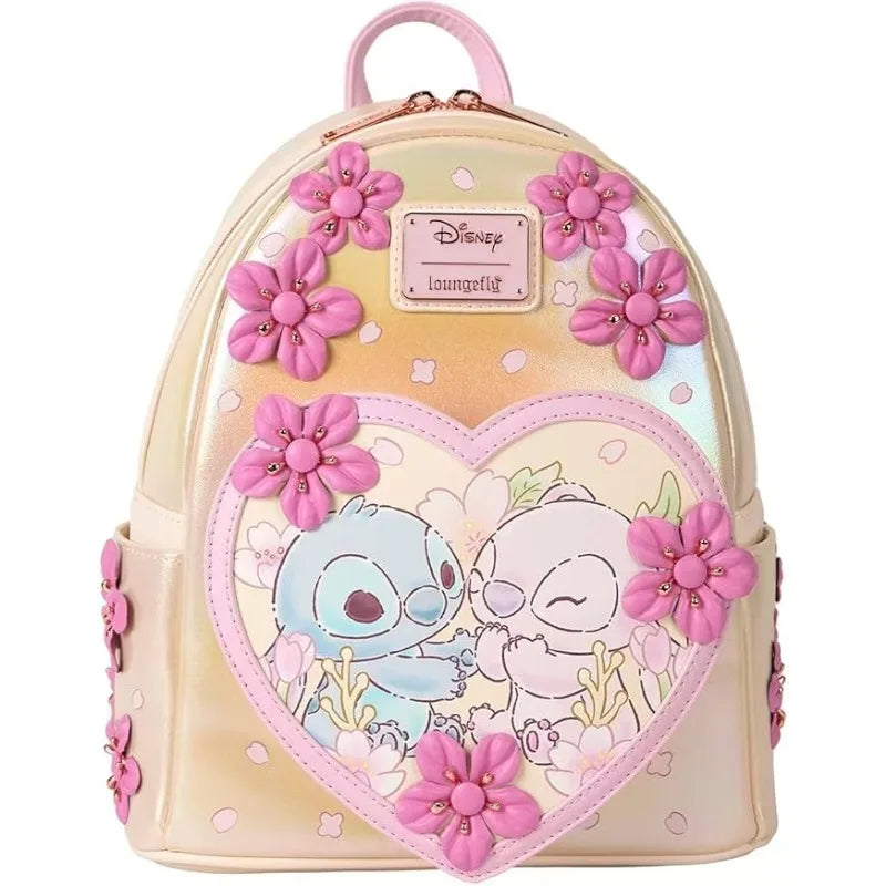 Stitch & Angel Cherry Blossom Heart Mini Double Shoulder Bags Stitch PU Leather Women Double Shoulder Bags