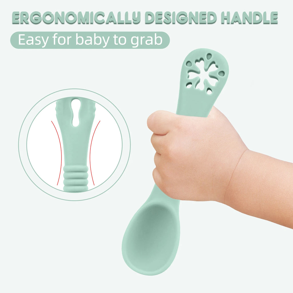 TYRY.HU 3pcs-1set Silicone Baby Feeding Set Divided Suction Plate Silicone Spoon Fork First Feeding Essentials Children Gift ﻿