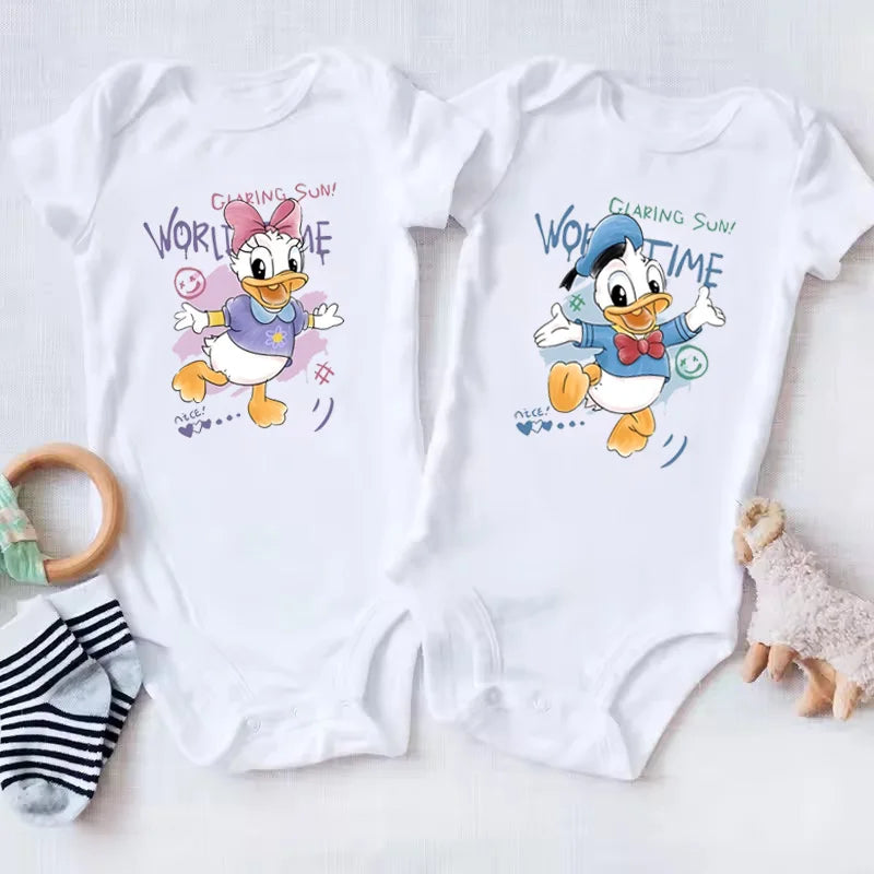 Newborn Baby Boys Girls Clothes Cartoon Daisy and Duck Print Disney Baby Romper Baby Jumpsuit Cute Casual Baby Bodysuit