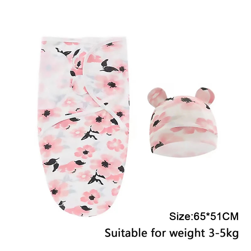 Baby Blanket And Hat Set 100 Percent Cotton Cartoon Animal Print