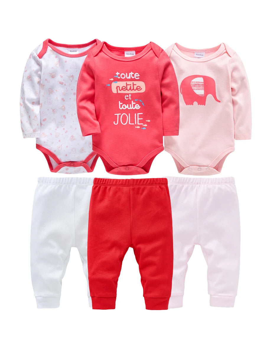 6 Pcs Baby Clothes Boys Romper Long Sleeve Bodysuit Trousers Baby Clothing Sets Onesize and Pants Suit Newborn Gift