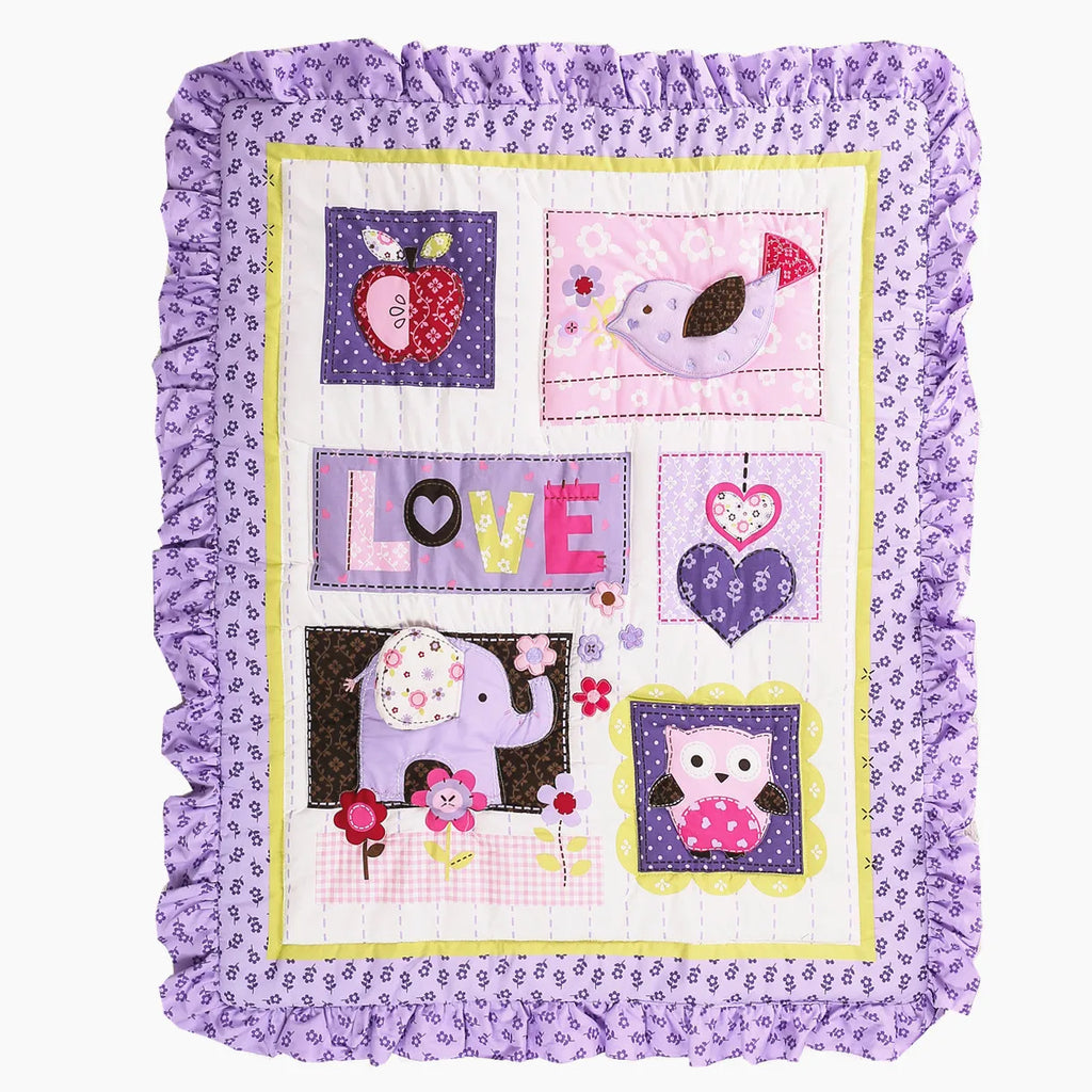 Soft Crib Bedding Set Baby Girl Nursery Crib Sets for Girls Standard Size 3Piece Comforter Fitted Sheet Crib Skirt