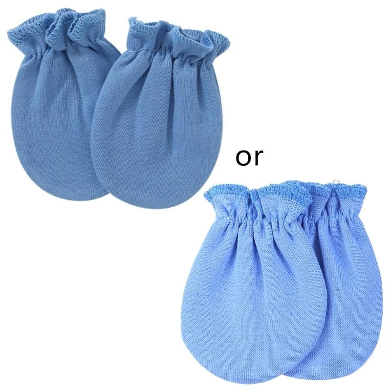 JU64 1 Pair Baby Anti Scratching Soft Cotton Gloves Newborn for Protection Face Scratch Hands Gloves Solid Color No Scratch M