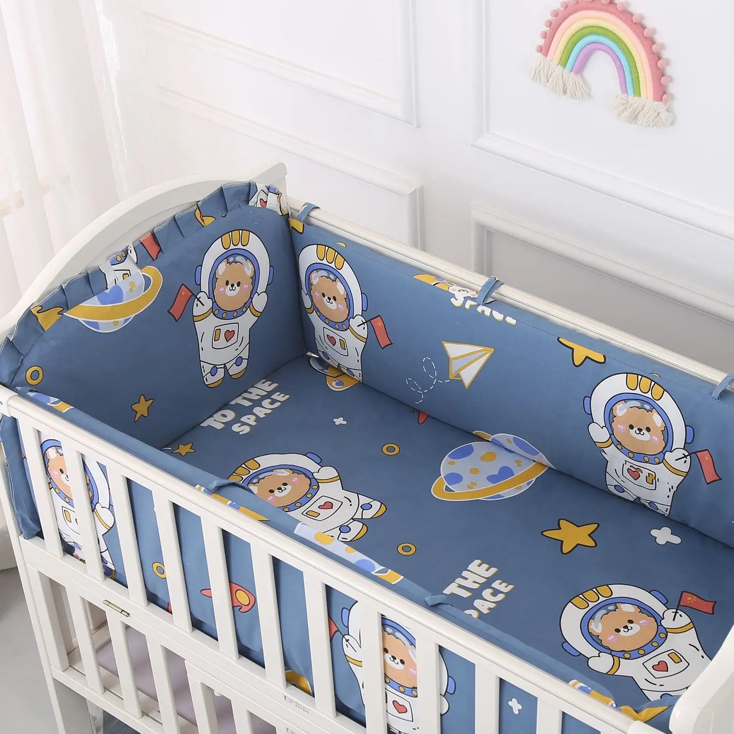 Cartoon Crib Liner 3D Mesh Cotton Baby Bed Bumper Baby Cot Bedding Sets Baby Bed Protector 5PCS Baby Bedding Set Bumpers+Sheet