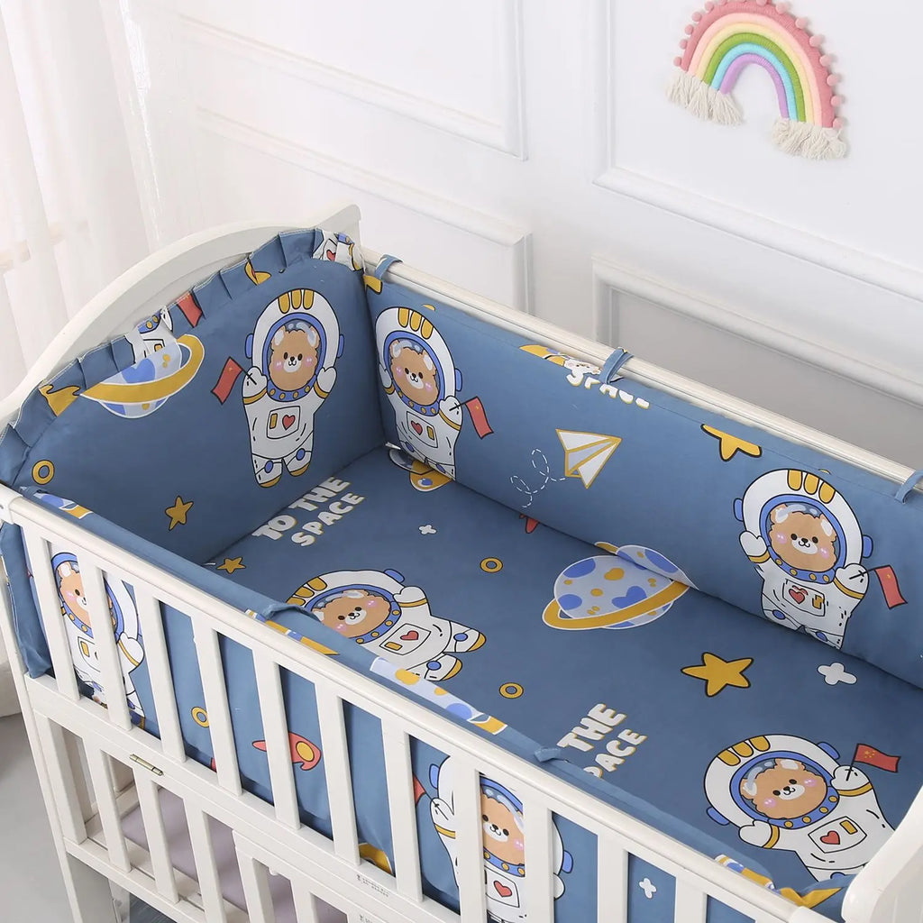 Cartoon Crib Liner 3D Mesh Cotton Baby Bed Bumper Baby Cot Bedding Sets Baby Bed Protector 5PCS Baby Bedding Set Bumpers+Sheet