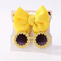 2Pcs Kids Sunglasses Headband Set Daisy Flower Round Toddler Bohemia Beach Seaside Sun Protection Eyewear Kids Hair Accessories