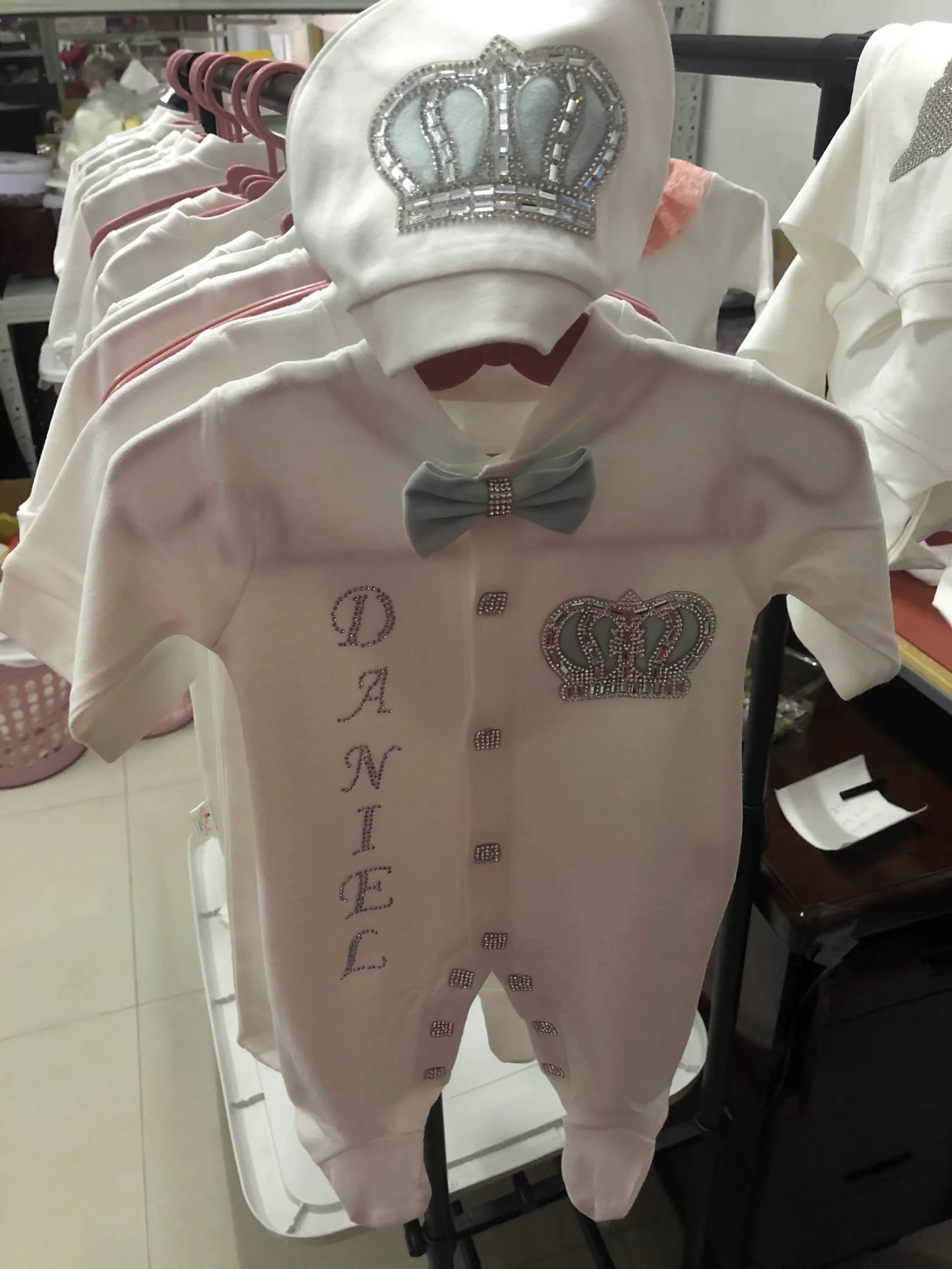 Dollbling 5pcs Newborn Welcome Home Outfits Cotton Infant Baby Nest Luxury Bedding Personalized Embroidery Blanket Set