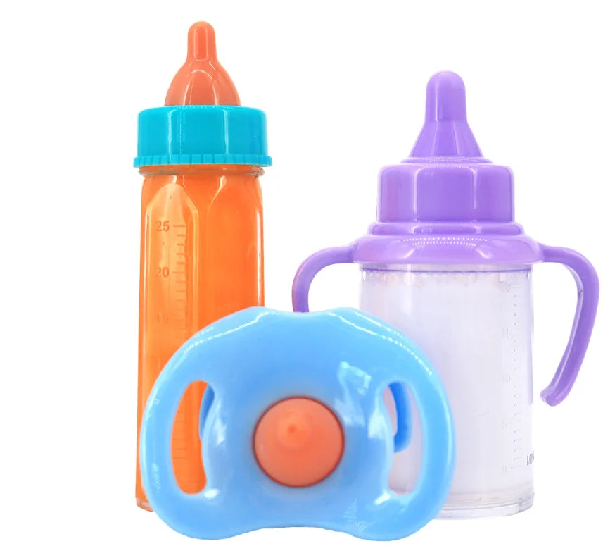 Large size Baby Doll Feeding Bottle Set Baby Care Toy Stroller 2pcs Milk And Juice Bottles With Toy Pacifier For Baby Dolls