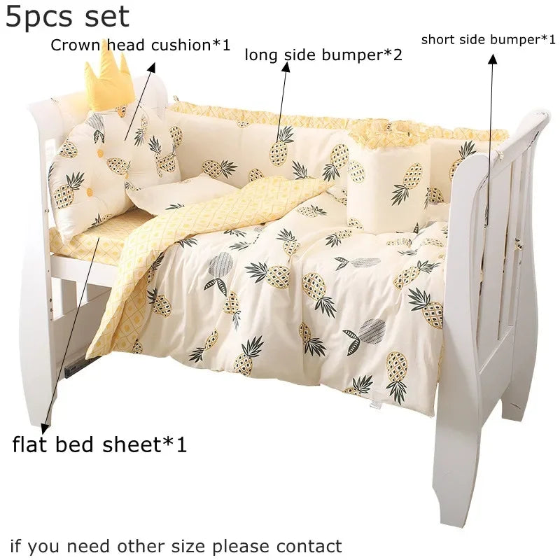 5pcs Nordic Crown Cushion Cot Bumpers Baby Bed Bedding Kit Baby Bedding Cotton Removable Washable Baby Crib Side Protector Set