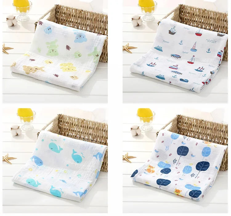 110*120cm Soft Muslin Cotton Baby Blanket Bamboo Cotton Blanket Wrap Cute Cartoon Newborn Blankets Infant Wrap Sleepsack