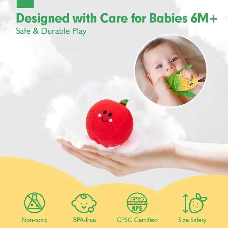 Baby Toys 6-12 Months Soft Baby Beehive with 5 Sensory Bee Rattle Mirror Crinkle Squeaker Busy Montessori Soft Toy for Toddlers