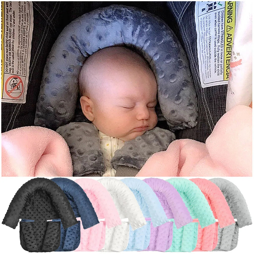 Baby Car Seat Head Support Pillow Must Haves Soft Dot Fleece 9 Colors Seat Belt Cover Baby Daily Travel Use Soft Protection Set