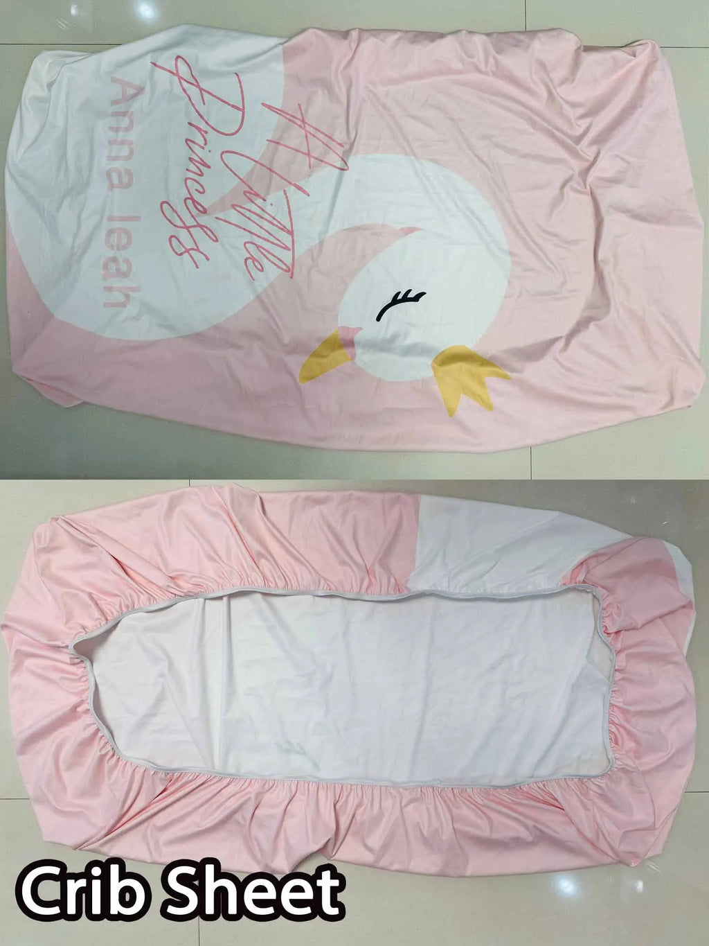 Pink Cute Swan Crib Sheet Set, Custom Name Baby Girl Crib Bedding Set, Baby Shower Gift Bedding Set
