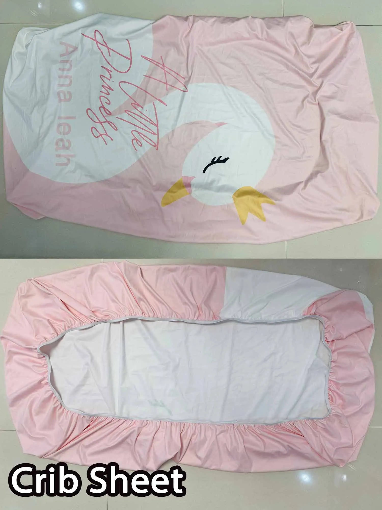 Pink Cute Swan Crib Sheet Set, Custom Name Baby Girl Crib Bedding Set, Baby Shower Gift Bedding Set