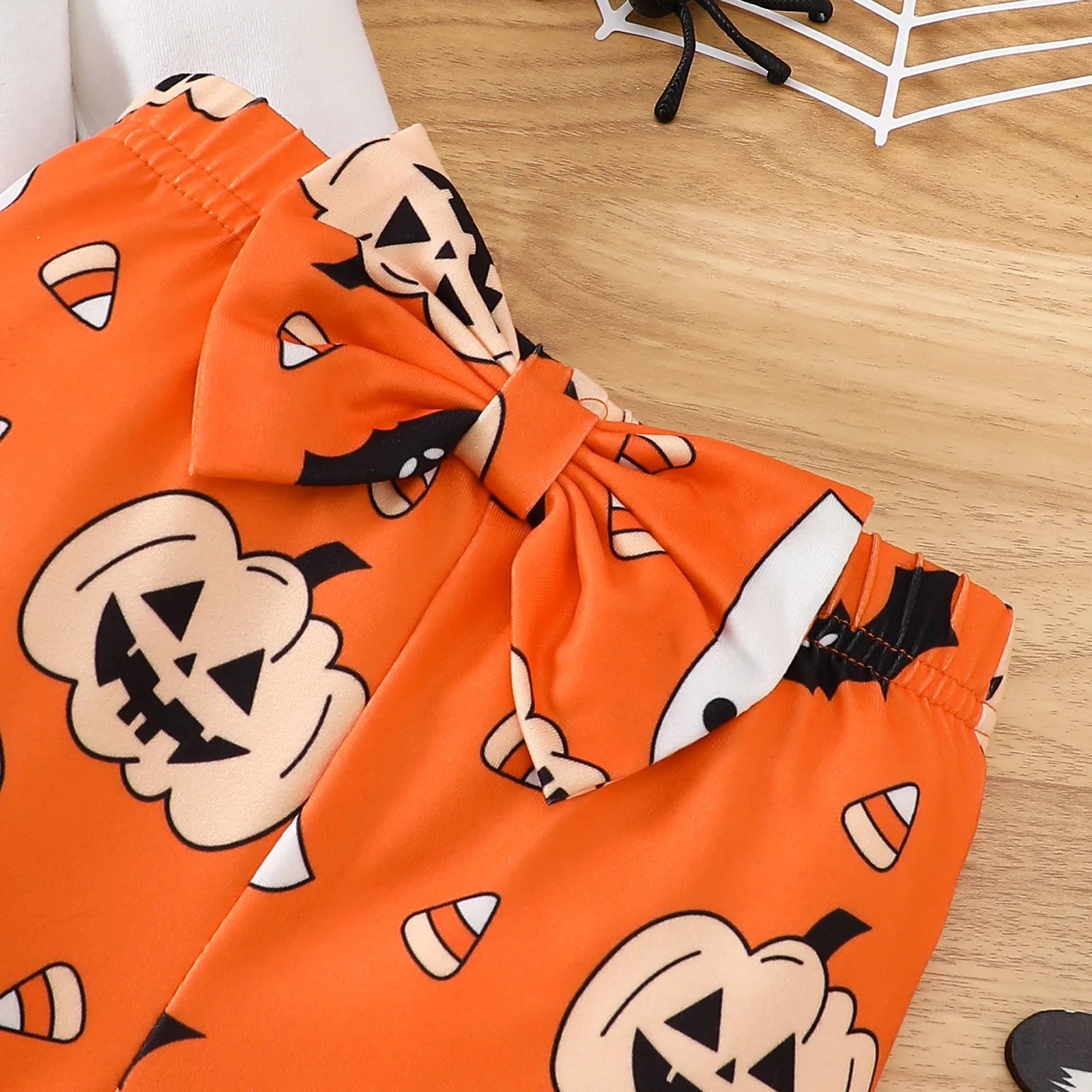 Halloween Autumn Baby Girl Ghost Long Sleeve Romper Bell Bottom Pants Headband 3-Piece Set Soft Infant Wear 0-1 Years