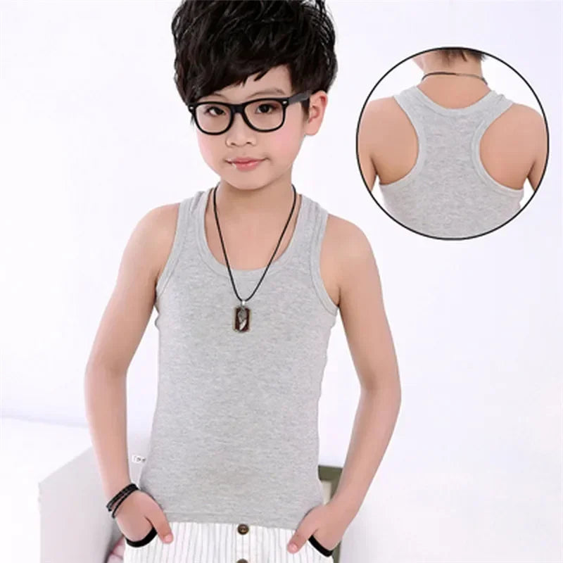 Kids Cotton Sleeveless Tank Top – Solid Colours, 2–11 Years