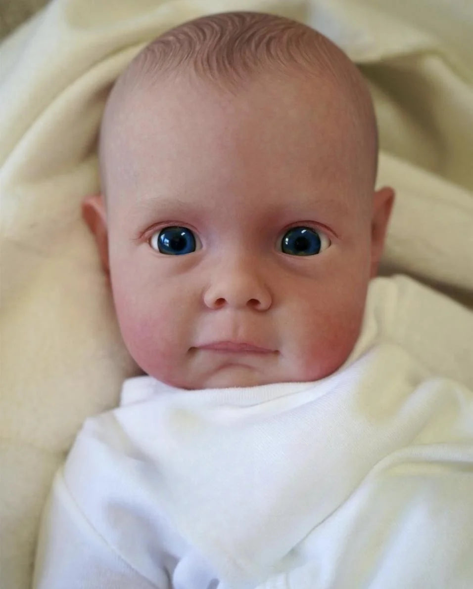 Reborn Doll Vinyl Cloth Body Open Blue Eyes Handmade Rooted Hair