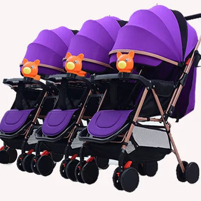 3 Baby Stroller With Rubber Wheel, Foldable Triplets Strollers
