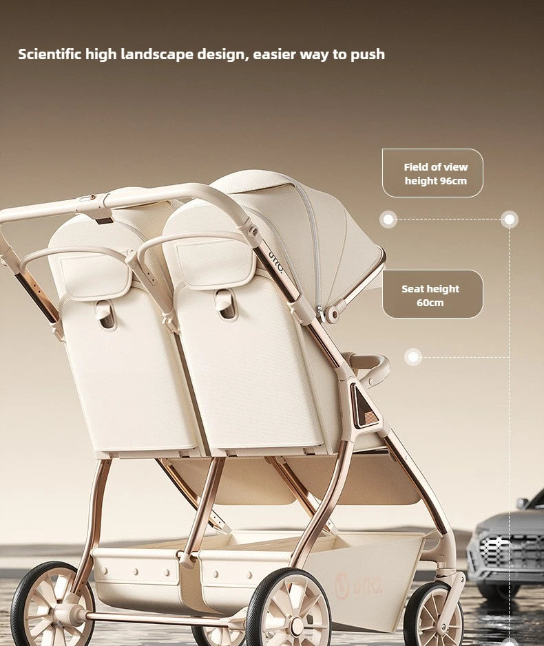 2025 New High-view Twin Baby Stroller Can Sit or Lie Down Baby Stroller Lightweight Foldable Double Baby Stroller