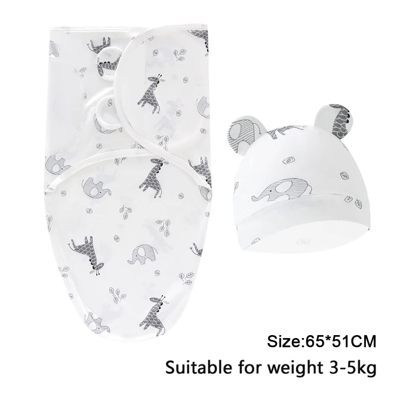 Baby Blanket And Hat Set 100 Percent Cotton Cartoon Animal Print