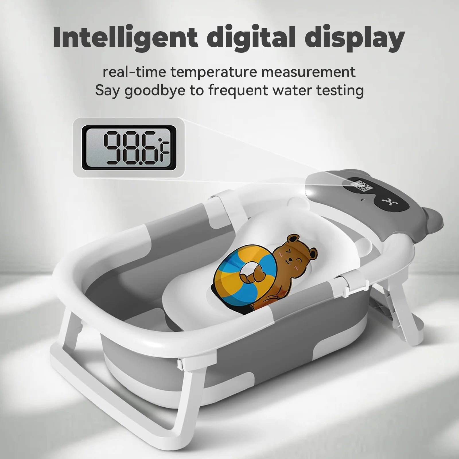 Foldable Baby Bath with Soft Cushion Temperature Display