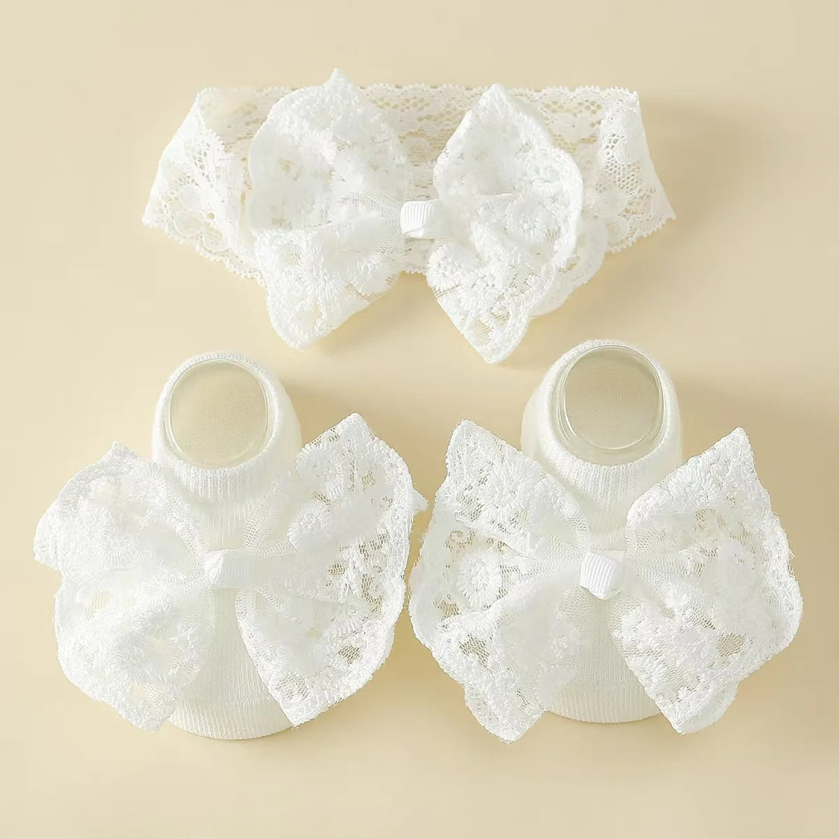 0-12month Baby Socks Newborn Girls Lace Bow Princess Anti Slip Socks Headband Spring Summer Children's Headwear Baby Items