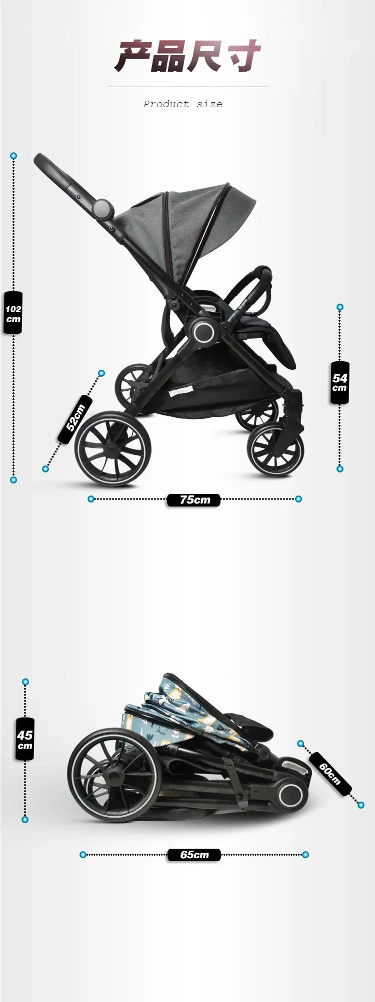 Light Baby Stroller Can Sit Lie Down One-click Folding Pushchair High Landscape Pram Shock-absorbing Newborn Carriage