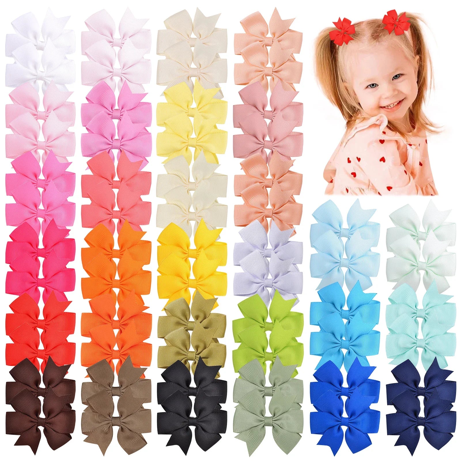 20/40/60pcs Holiday Hair Clip Baby Girls Hair AccessoriesRandom Color Bow Hair Clip Sets Simple