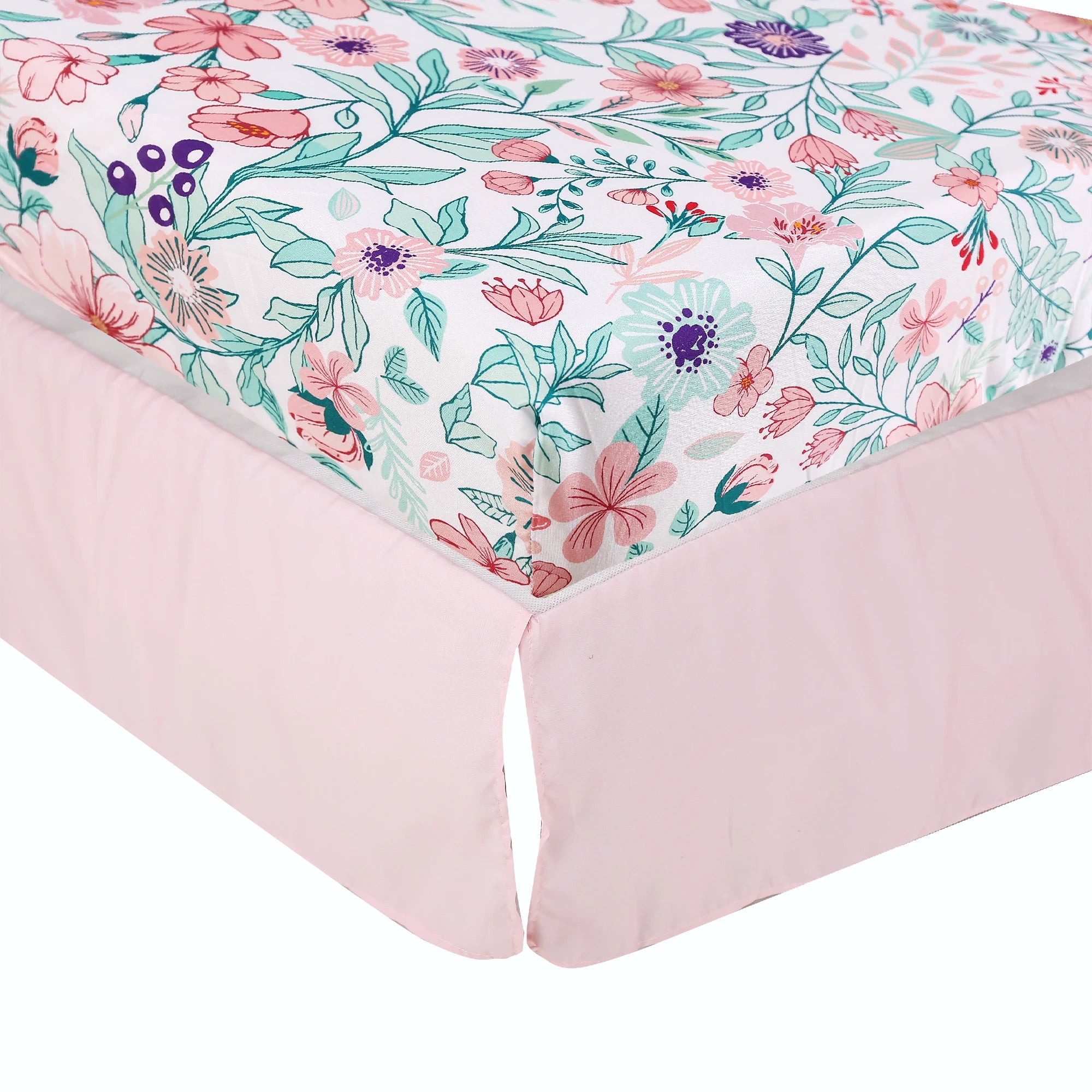 4Pcs Flower Giraffe luxury Baby Girl Cot Bedding Crib Set Cunas para Bebes (Comforter Fitted Sheet Crib Skirt Blanket)