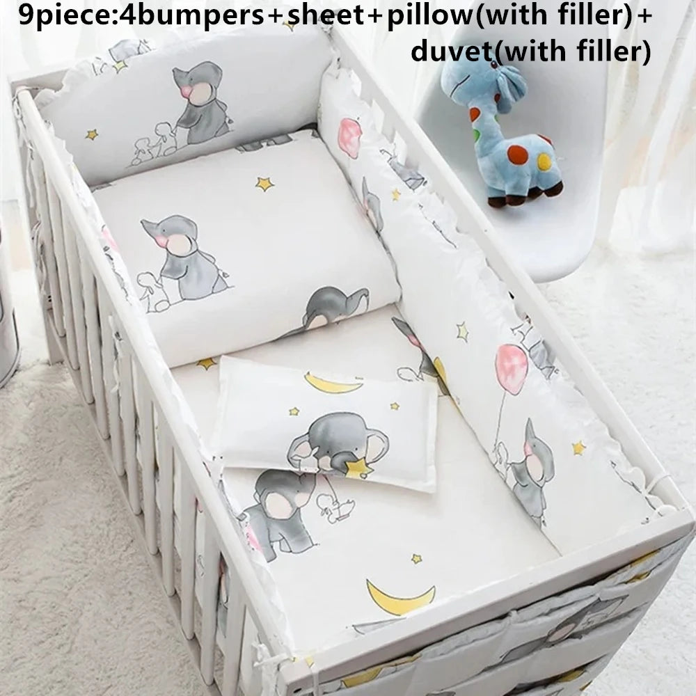 6/9Pcs Cartoon Print 100% Cotton Baby Crib Bedding Set for Boys Newborn Infant Toddler Nursery Bed Set Decor 120*60/120*70Cm