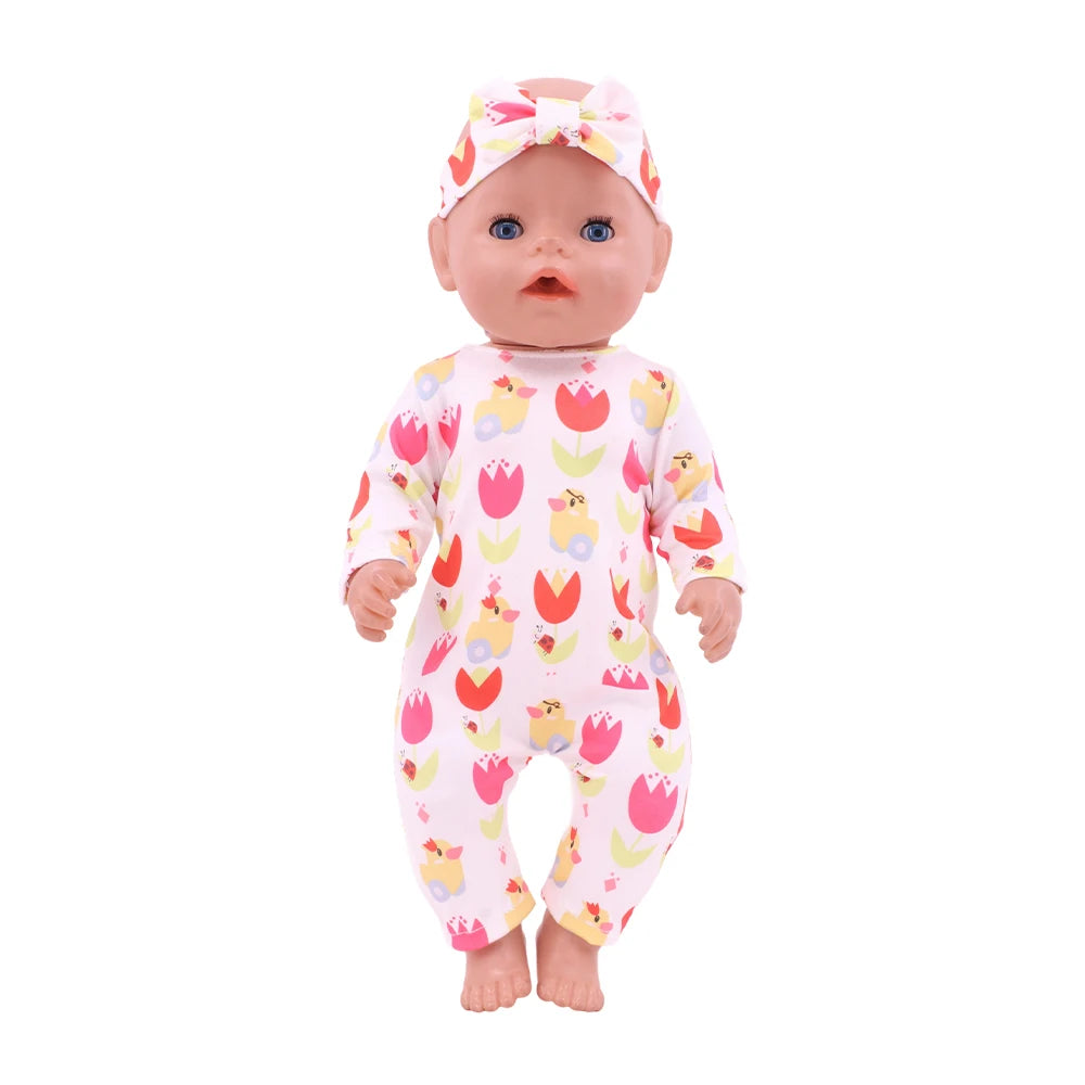 Doll Pajama Set With Unicorn Print For 43cm And 18 Inch Dolls