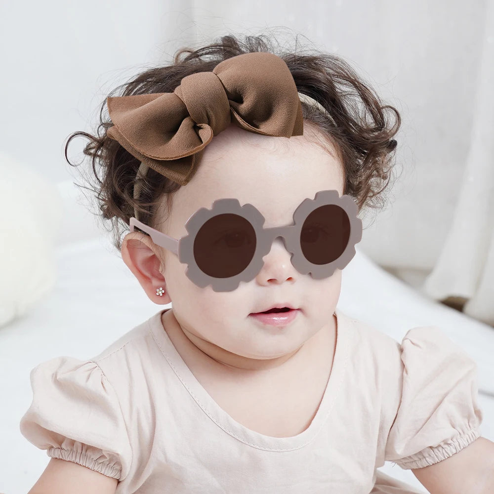 2Pcs Kids Sunglasses Headband Set Daisy Flower Round Toddler Bohemia Beach Seaside Sun Protection Eyewear Kids Hair Accessories