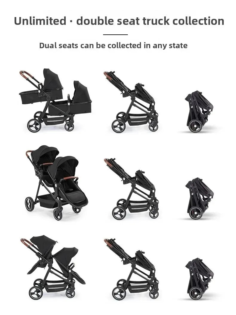 3in1 Twins baby stroller with car seat Lightweight small folded carry on baby carriage multifunctional baby strollers
