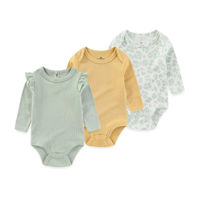 Kiddiezoom Three Piece Newborn Cartoon Long Sleeve 100 Percent Cotton Baby Bodysuits Unisex Soft Infant Onesies