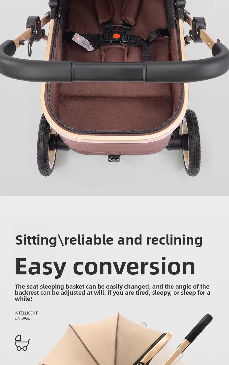 2025 New Style Newborn Baby Stroller High View Two-way Three-in-one Sitting and Lying Baby Stroller with Basket and Car Seat