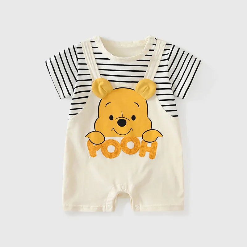 Summer Baby Jumpsuit Cartoon Winnie the Pooh Comfortable Rompers for 0-2 Years Old Boy Girl Stripe Short Sleeve Bodysuits