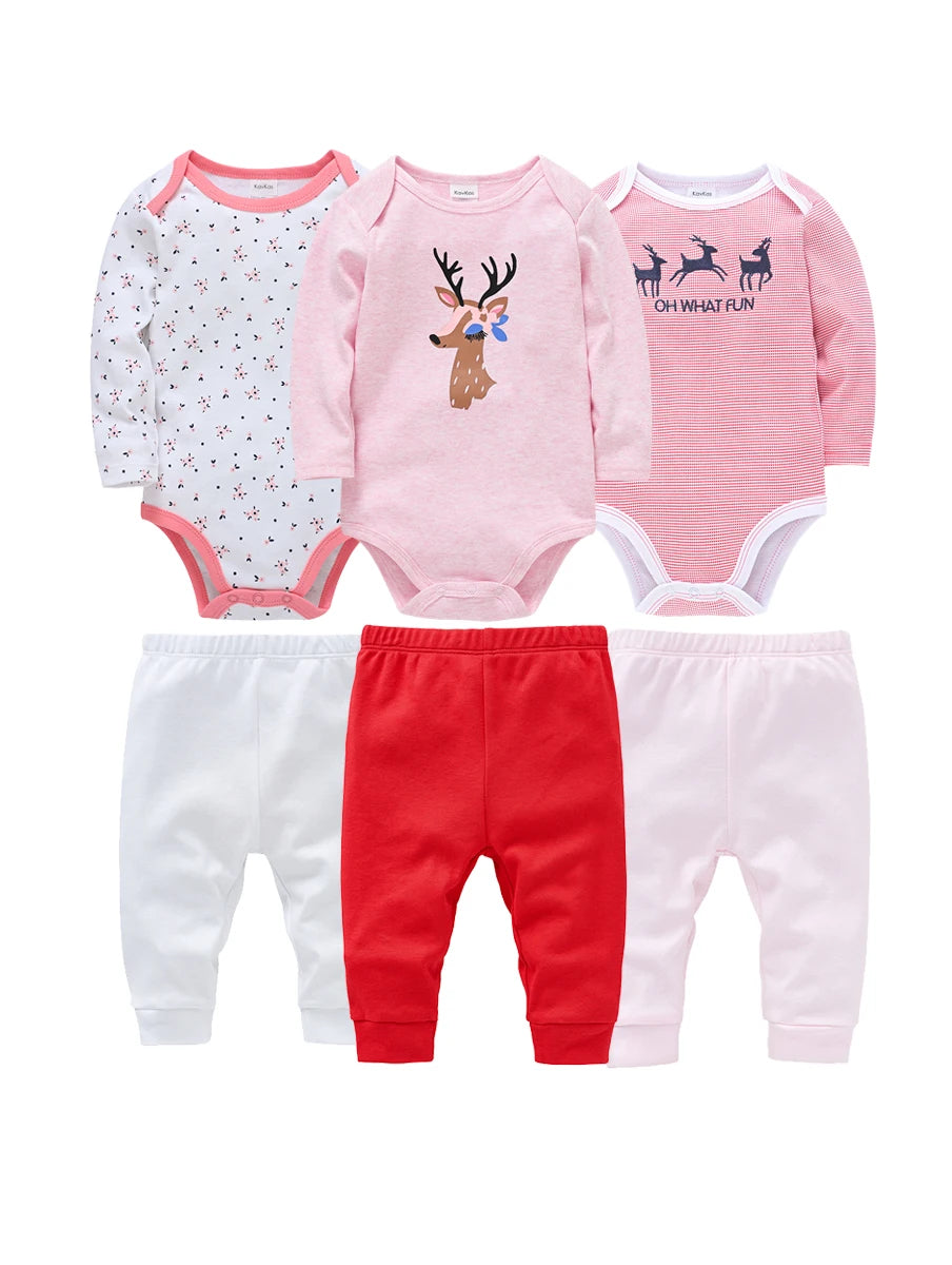 6 Pcs Baby Clothes Boys Romper Long Sleeve Bodysuit Trousers Baby Clothing Sets Onesize and Pants Suit Newborn Gift