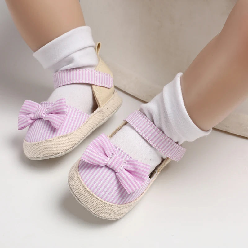 Bow Canvas Baby Girls Sandals, Summer Soft Sole Comfortable Lightweight Casual Walking Shoes