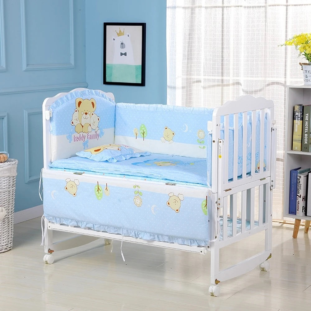 6Pcs Baby Crib Bedding Sets for Boys Girls Luxury Nursery Set Cot Bed Set Room Decoration (4Bumpers+Matress+Pillow)