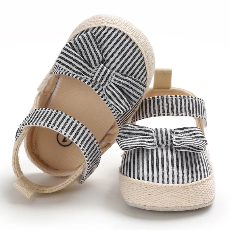 Bow Canvas Baby Girls Sandals, Summer Soft Sole Comfortable Lightweight Casual Walking Shoes