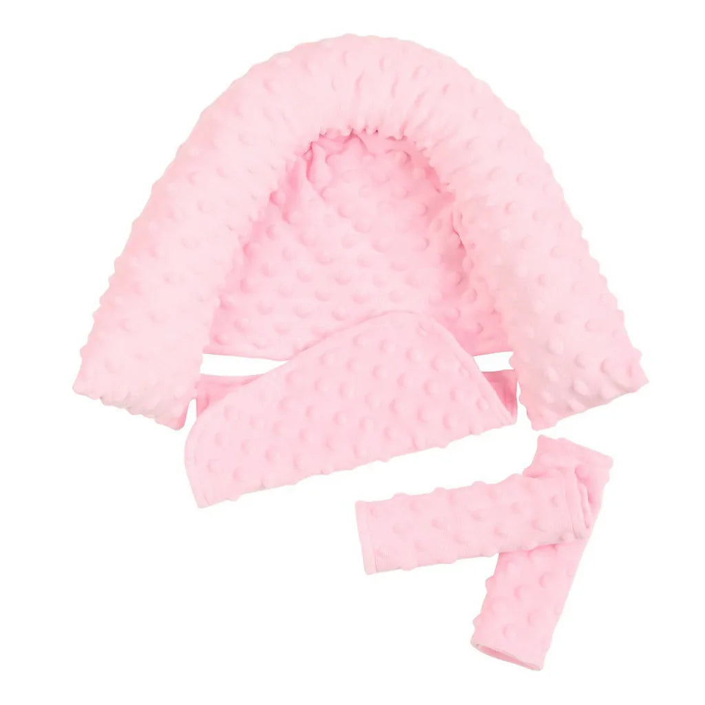 Baby Car Seat Head Support Pillow Must Haves Soft Dot Fleece 9 Colors Seat Belt Cover Baby Daily Travel Use Soft Protection Set