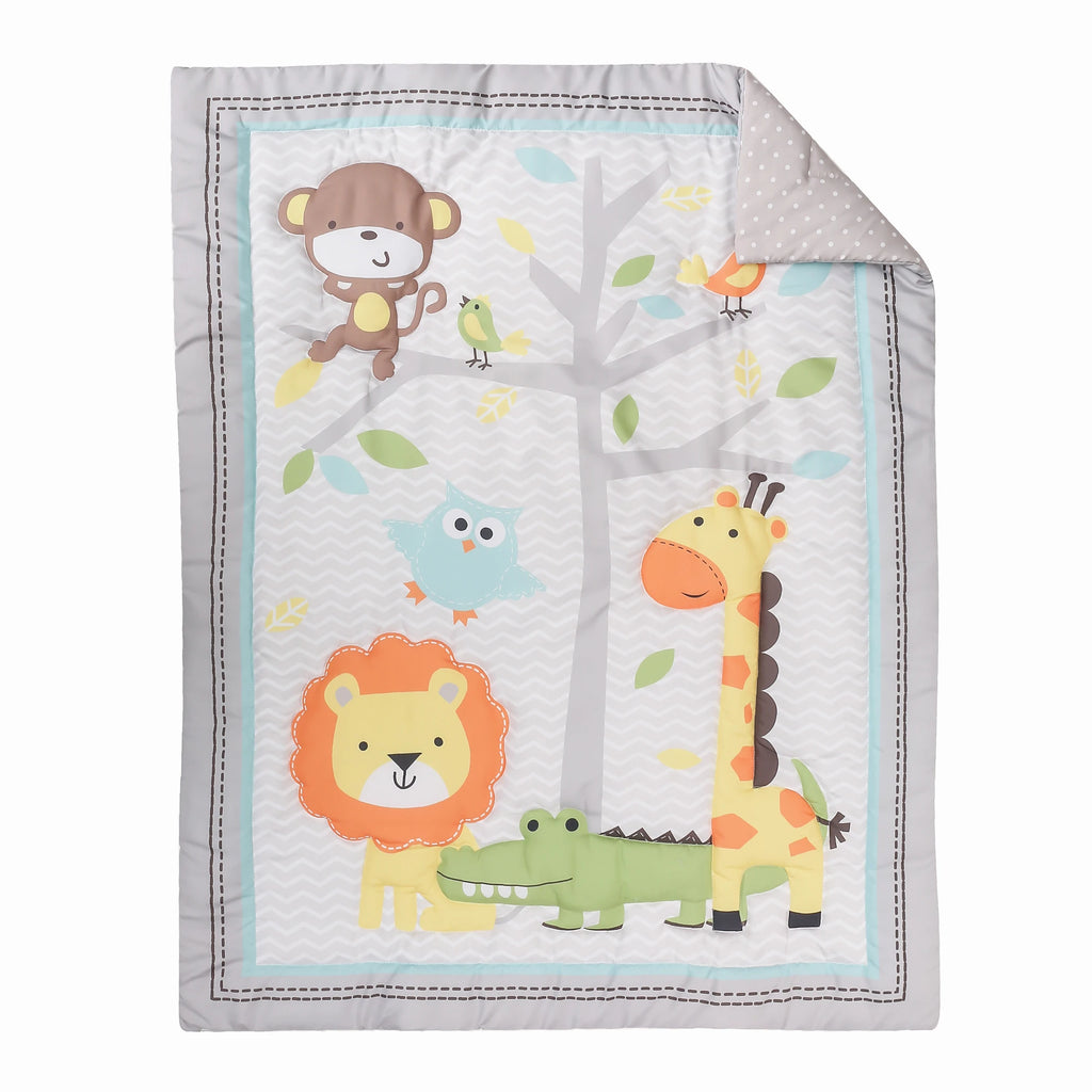7Pcs jungle theme baby girl crib bedding set Baby Boy or Girl Unisex Cot Bedding Set (4Bumper Crib Sheet Comforter Crib Skirt)