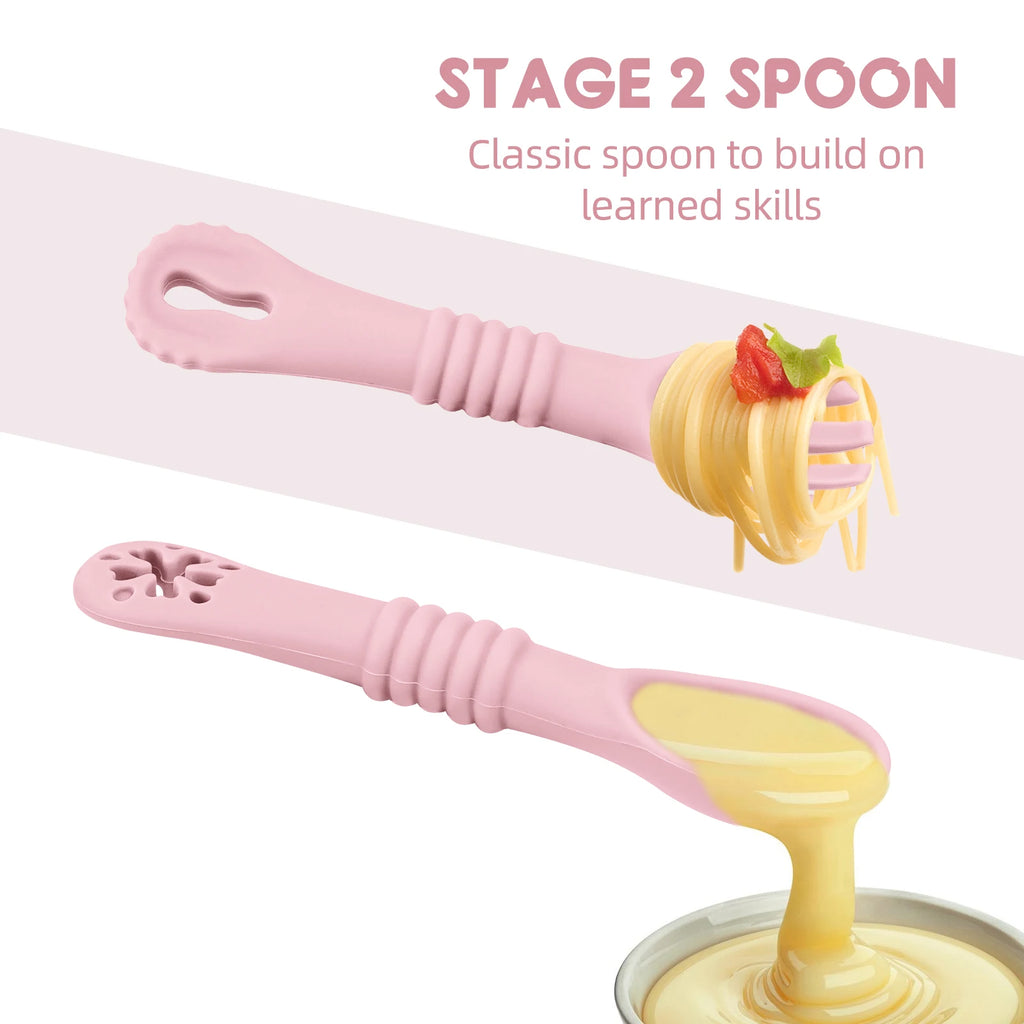 TYRY.HU 3pcs-1set Silicone Baby Feeding Set Divided Suction Plate Silicone Spoon Fork First Feeding Essentials Children Gift ﻿