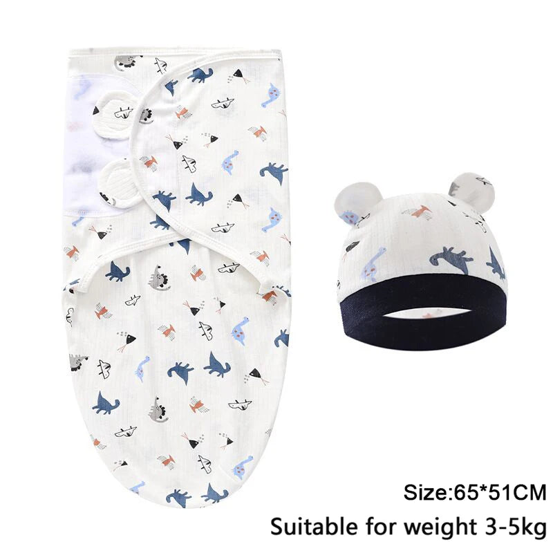 Baby Blanket And Hat Set 100 Percent Cotton Cartoon Animal Print