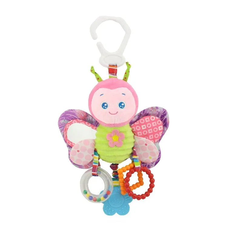 Plush Animal Wind Chime Teether For Babies Soft Crinkle Squeaky Sensory Toy For Stroller Car Seat Crib Travel