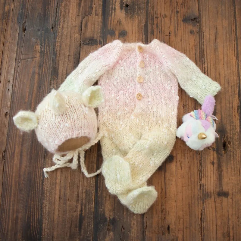 Newborn Photography Props Baby Handmade Elk Deer Outfits with Hat 2pcs for Christmas Photoshoot Studio Photo Shooting Clothing