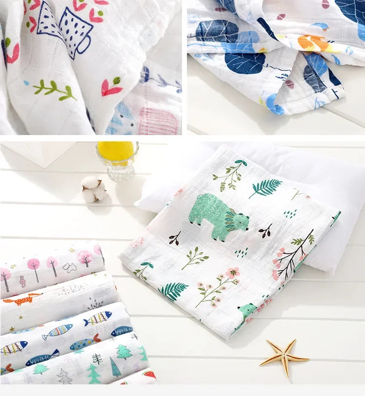 110*120cm Soft Muslin Cotton Baby Blanket Bamboo Cotton Blanket Wrap Cute Cartoon Newborn Blankets Infant Wrap Sleepsack