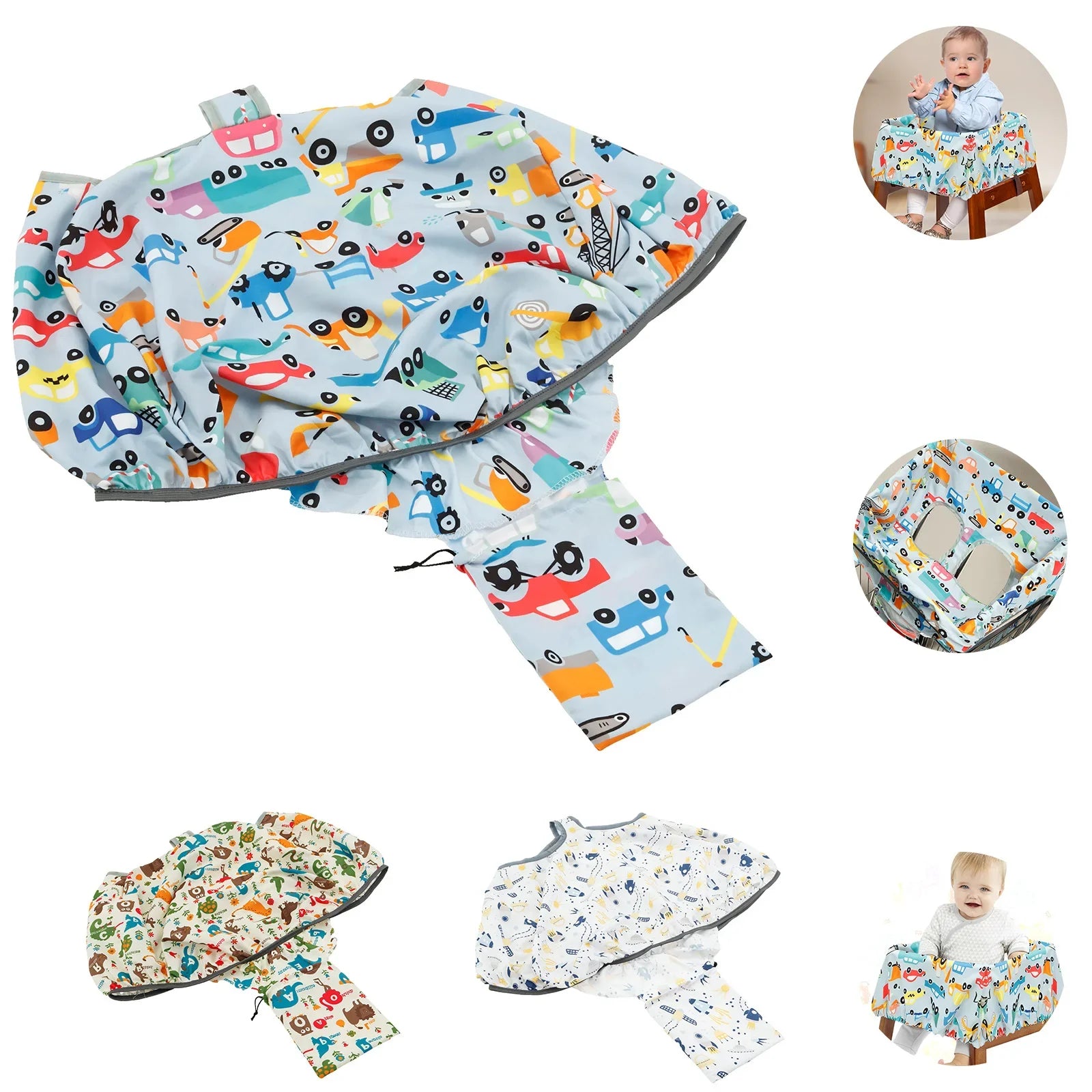 Baby Shopping Cart Seat Cover Polyester Waterproof Carton Style Baby Safety Cart Cover Comfortable Children Anti-Dirty Seat Pad