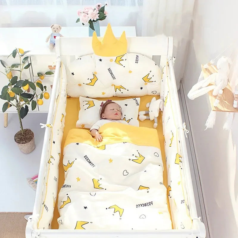 5pcs Nordic Crown Cushion Cot Bumpers Baby Bed Bedding Kit Baby Bedding Cotton Removable Washable Baby Crib Side Protector Set