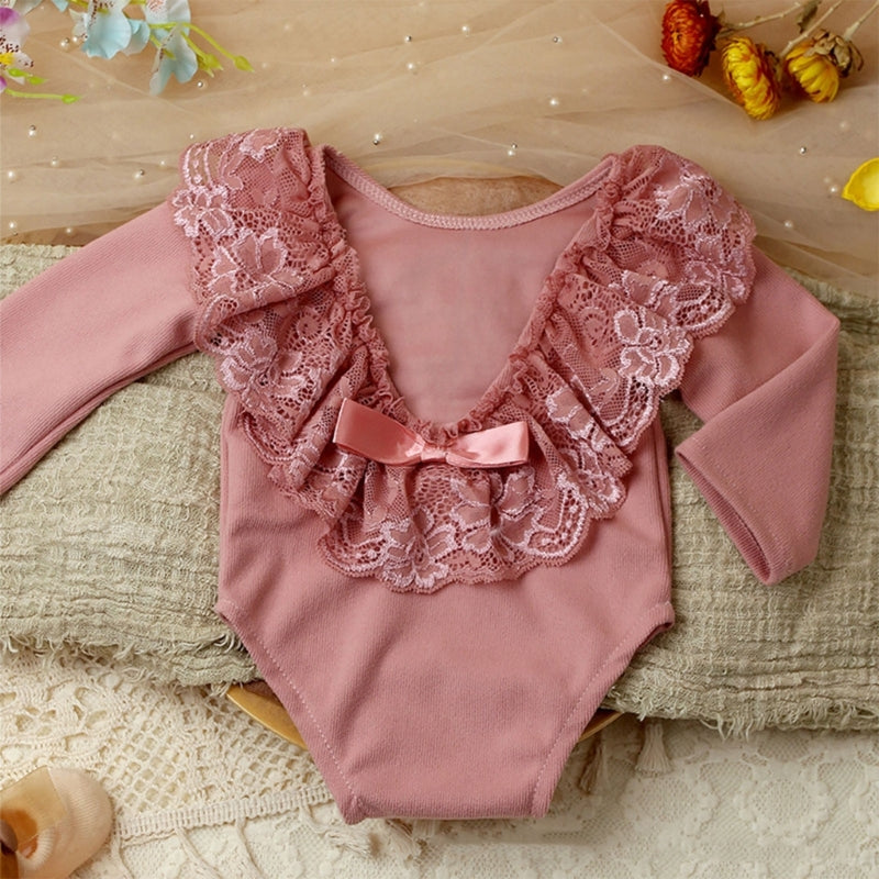 Baby Photo Clothing Lovely Princess Lace Jumpsuit Long Sleeve Romper Newborns Shower Party Elegant One-piece Photo Props A2UB